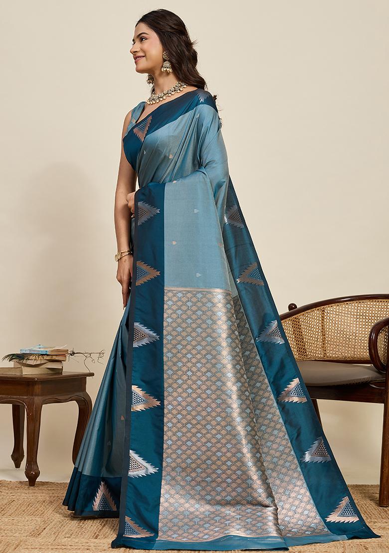 Rama Weaved Silk Saree Set - Indya