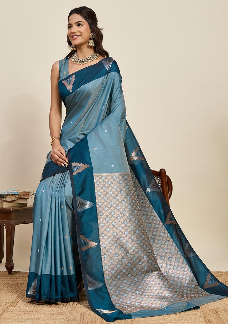 Rama Weaved Silk Saree Set - Indya
