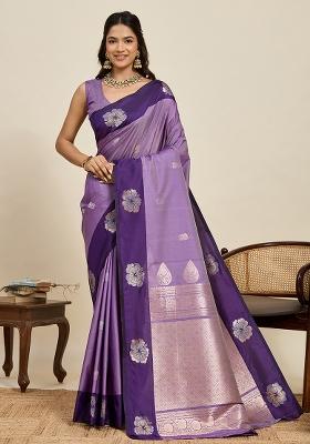 Purple Weaved Silk Saree Set