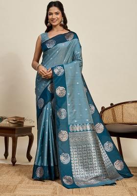 Rama Weaved Silk Saree Set