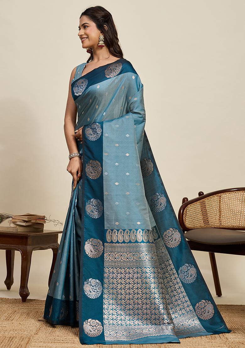 Rama Weaved Silk Saree Set - Indya