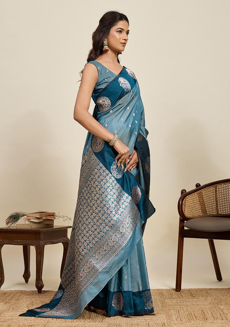 Rama Weaved Silk Saree Set - Indya