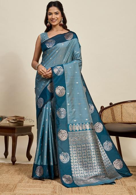 Rama Weaved Silk Saree Set