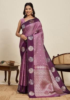 Purple Weaved Silk Saree Set