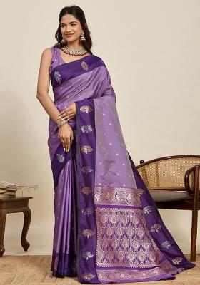 Purple Weaved Silk Saree Set