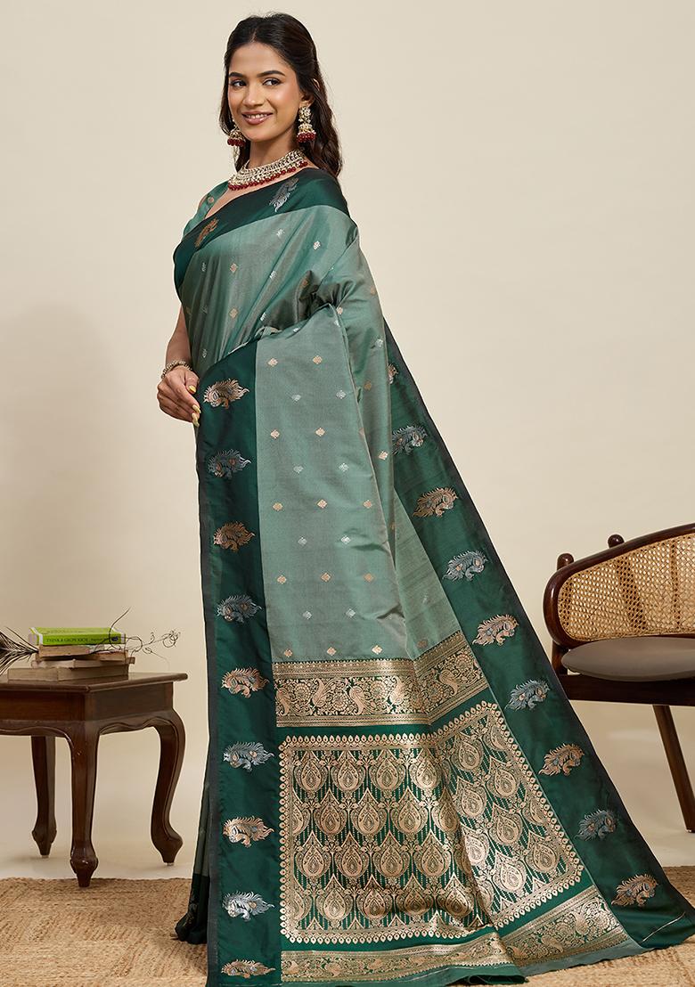 Rama Weaved Silk Saree Set - Indya