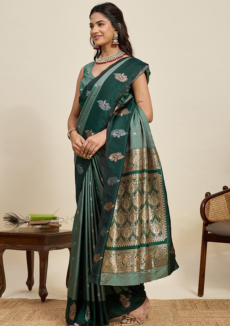 Rama Weaved Silk Saree Set - Indya