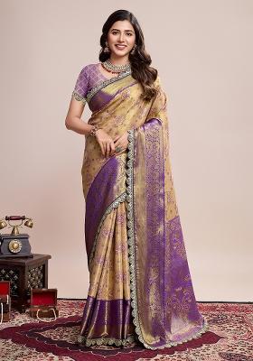 Lavender Weaved Silk Saree Set