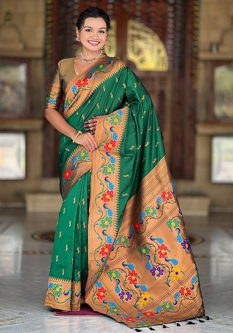 Green Zari Work Silk Saree Set