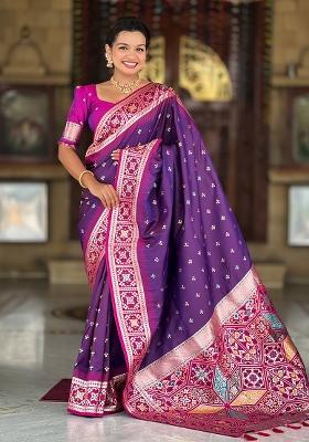 Magenta Zari Work Silk Saree Set