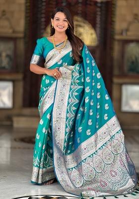 Rama Zari Work Silk Saree Set