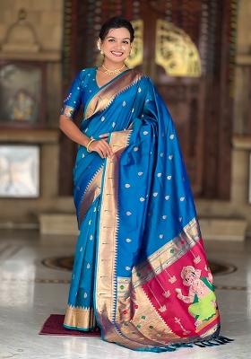 Firozi Zari Work Silk Saree Set