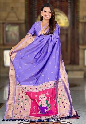 Lavender Zari Work Silk Saree Set