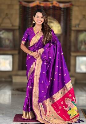 Magenta Zari Work Silk Saree Set