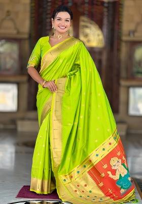 Perrot Green Zari Work Silk Saree Set