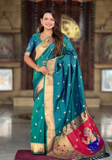 Rama Zari Work Silk Saree Set