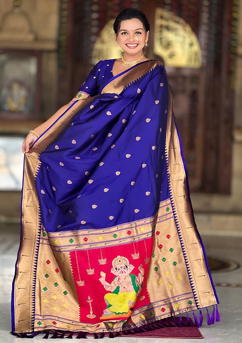 Violet Zari Work Silk Saree Set - Indya