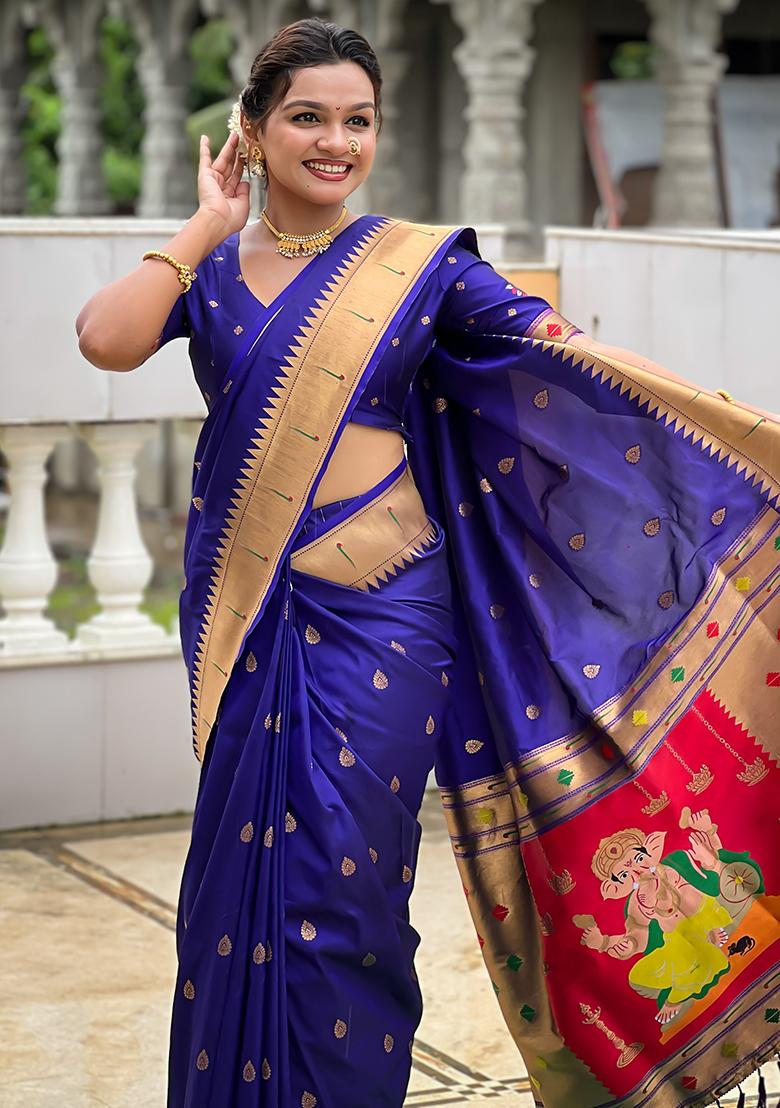 Violet Zari Work Silk Saree Set - Indya