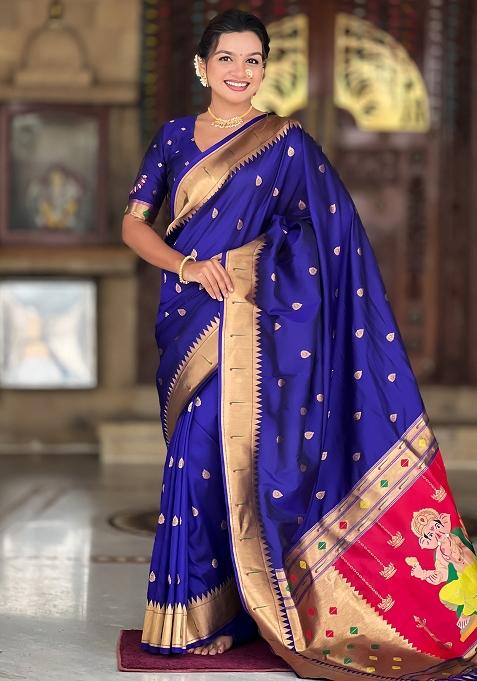 Violet Zari Work Silk Saree Set