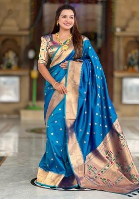 Firozi Zari Work Silk Saree Set
