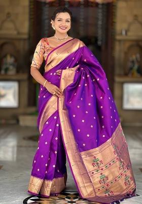 Magenta Zari Work Silk Saree Set