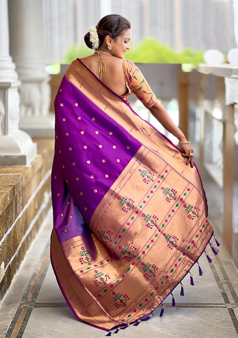 Magenta Zari Work Silk Saree Set - Indya