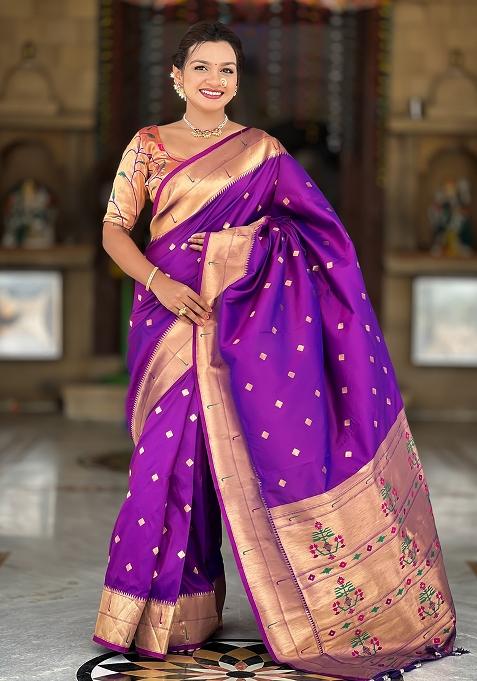 Magenta Zari Work Silk Saree Set