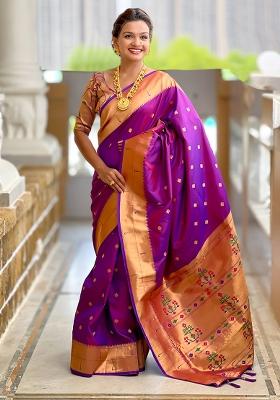 Purple Zari Work Silk Saree Set