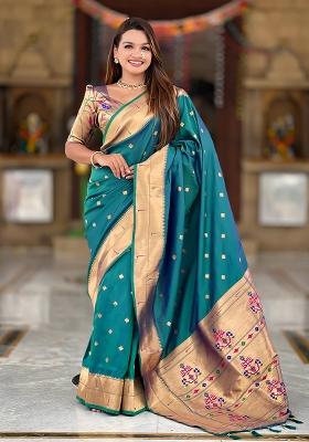 Rama Zari Work Silk Saree Set