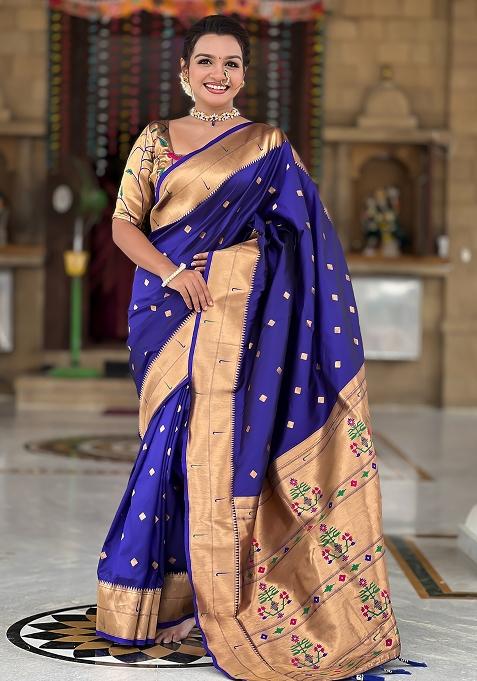 Violet Zari Work Silk Saree Set