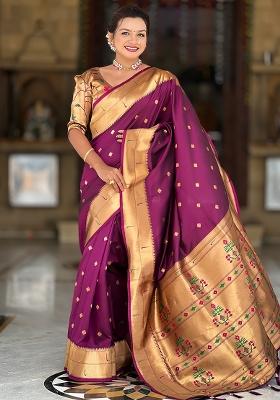 Wine Zari Work Silk Saree Set