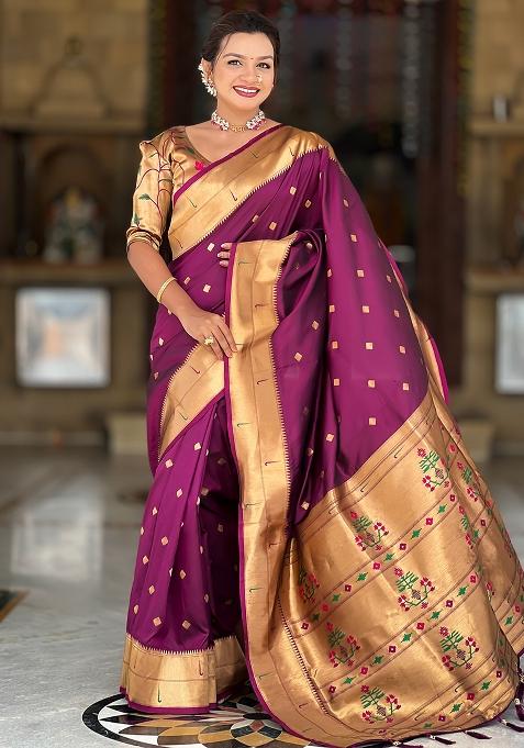 Wine Zari Work Silk Saree Set