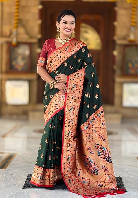 Green Zari Work Silk Saree Set