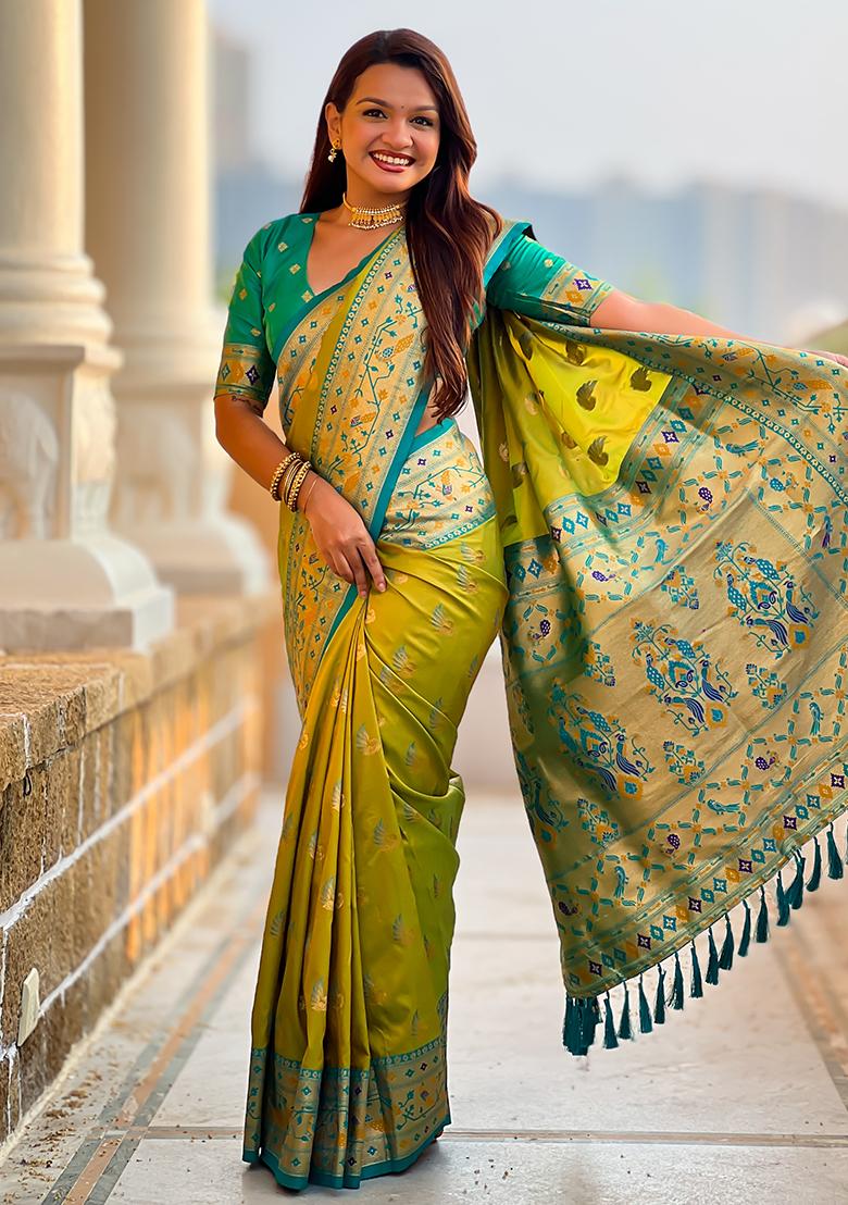 Pastel Zari Work Silk Saree Set - Indya