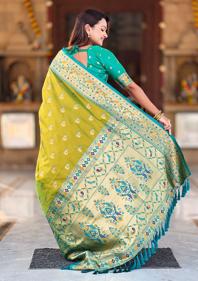 Pastel Zari Work Silk Blend Saree Set for Diwali and Festive Wear - Indya