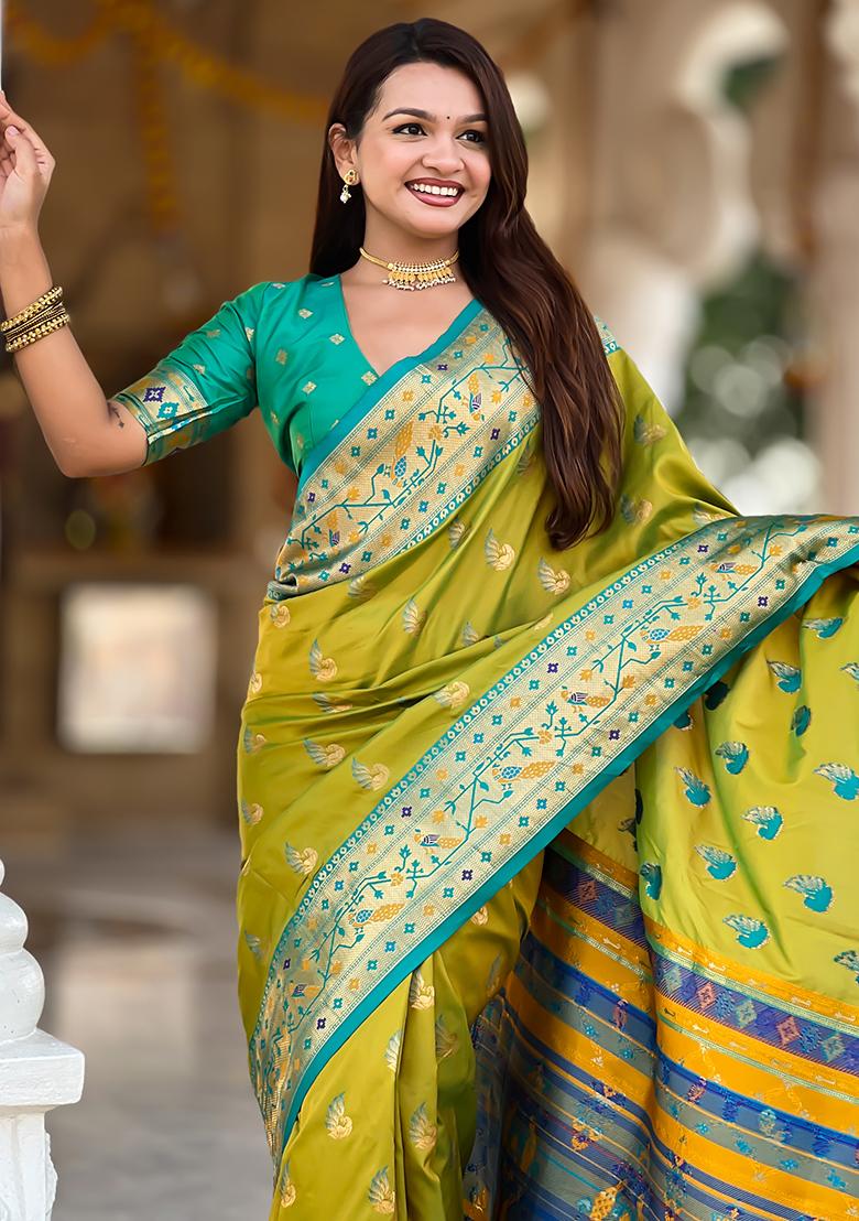 Pastel Zari Work Silk Saree Set - Indya