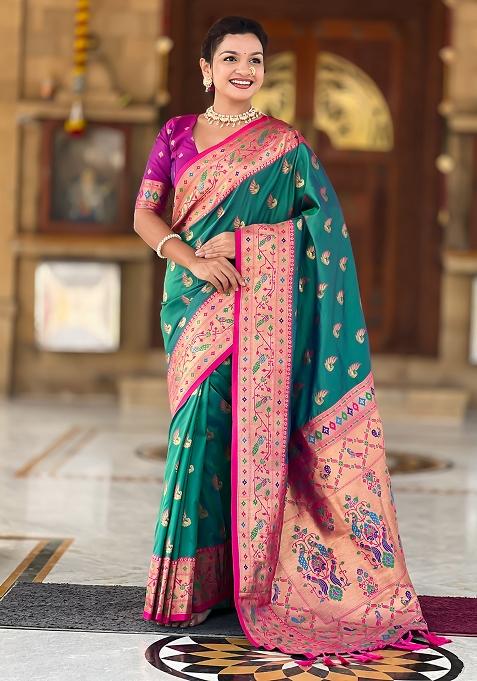 Rama Zari Work Silk Saree Set