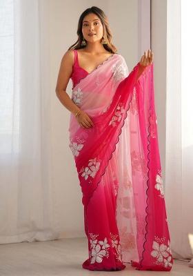 Multicolor Embroidery Georgette Saree Set