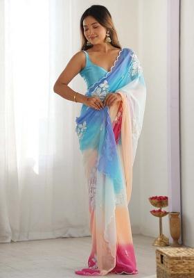 Multicolor Embroidery Georgette Saree Set