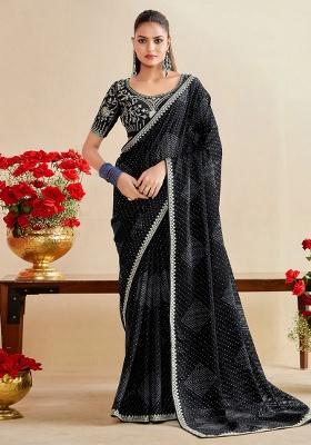 Black Embroidery Chiffon Saree Set