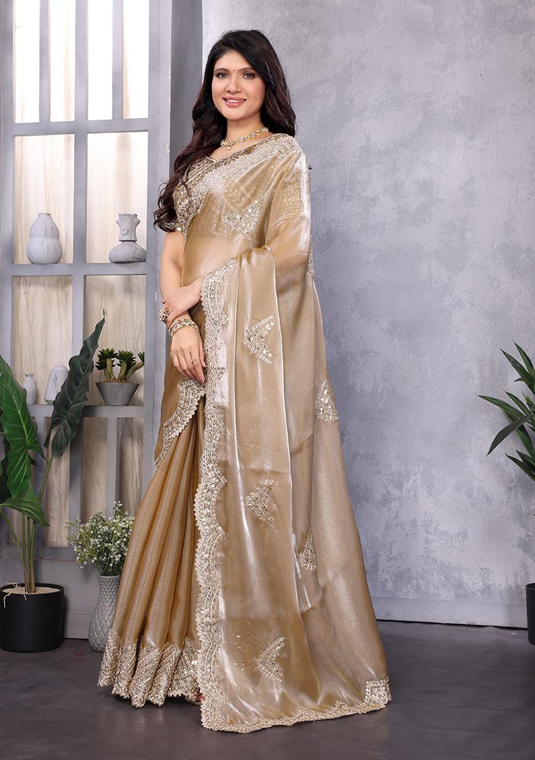 Chiku Embroidery Chiffon Saree Set - Indya