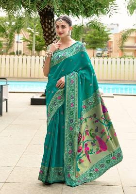 Sea Green Woven Silk Saree Set