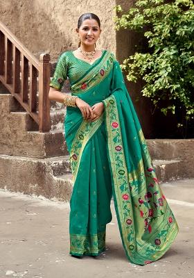 Sea Green Woven Silk Saree Set