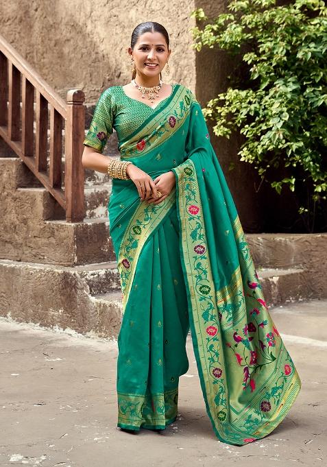 Sea Green Woven Silk Saree Set