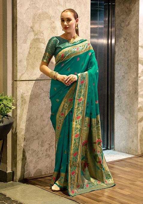 Sea Green Woven Silk Saree Set
