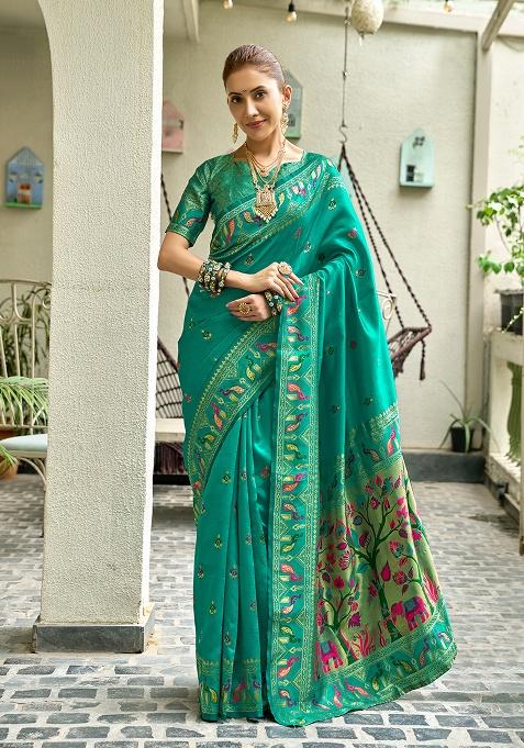 Sea Green Woven Silk Saree Set