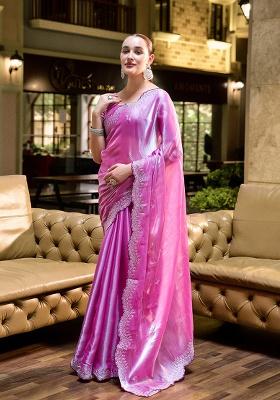 Pink Embroidery Chiffon Saree Set