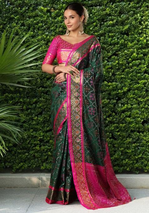 Green Weaving Silk Saree Set