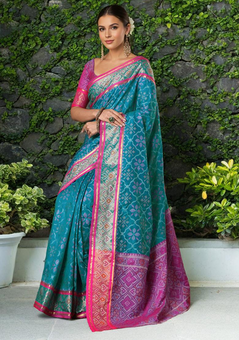 Sky Blue Weaving Silk Saree Set - Indya