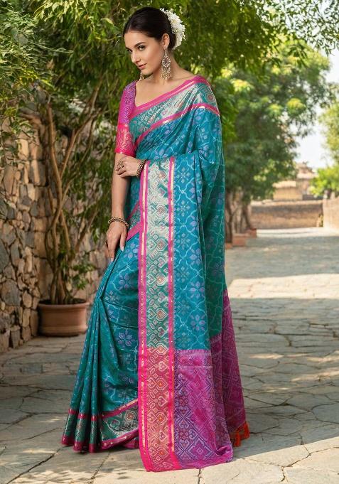 Sky Blue Weaving Silk Saree Set